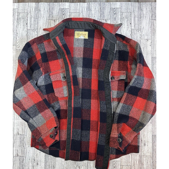 Vtg Melton Jacket Wintermaster Medium Wool Mackinaw Shacket Hunting Plaid Chore - Picture 3 of 8